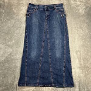 Vintage Indulgence Denim Skirt Womens 4/6 Maxi Pink Embroidered Low Rise A-Line